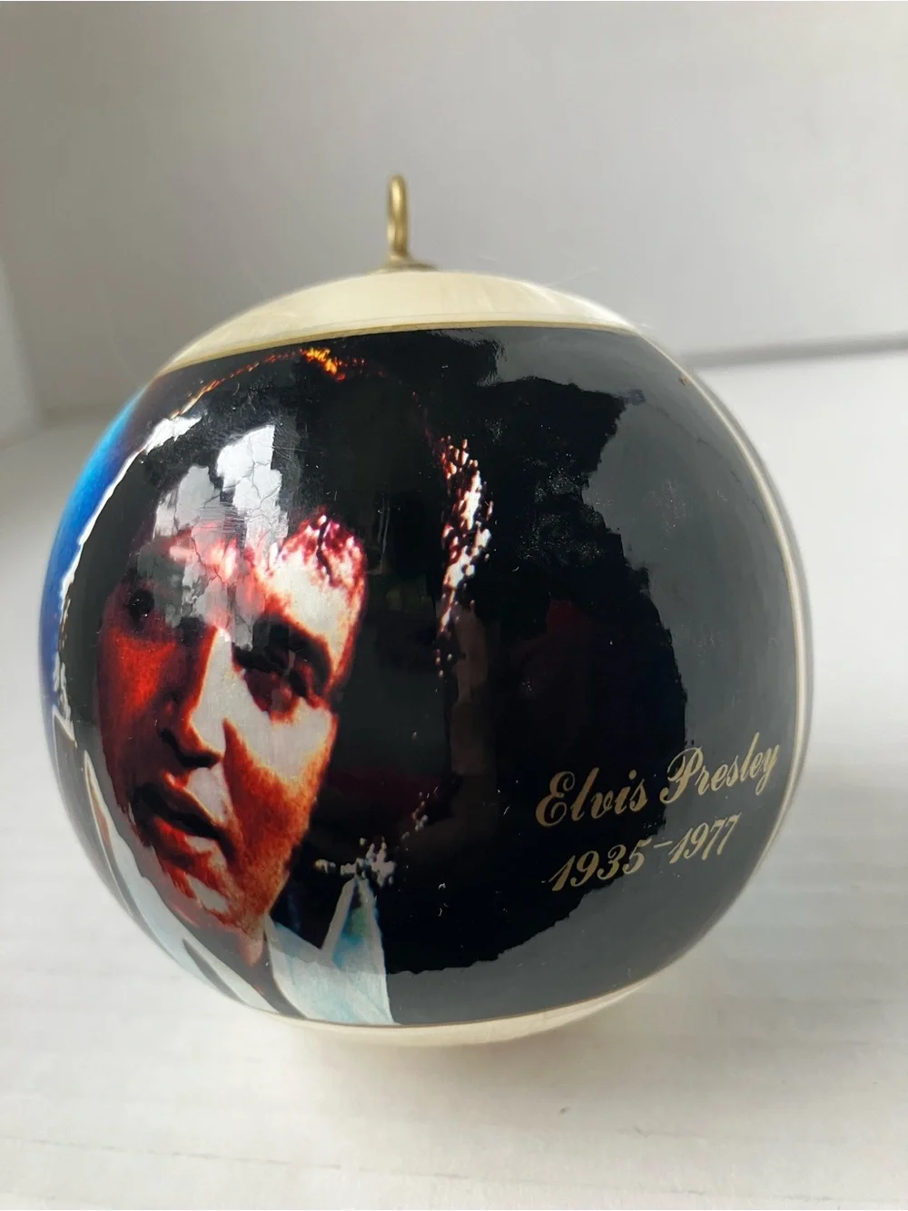 Vintage Elvis Presley Memorial Christmas Ornament Satin Thread with Photo Ball